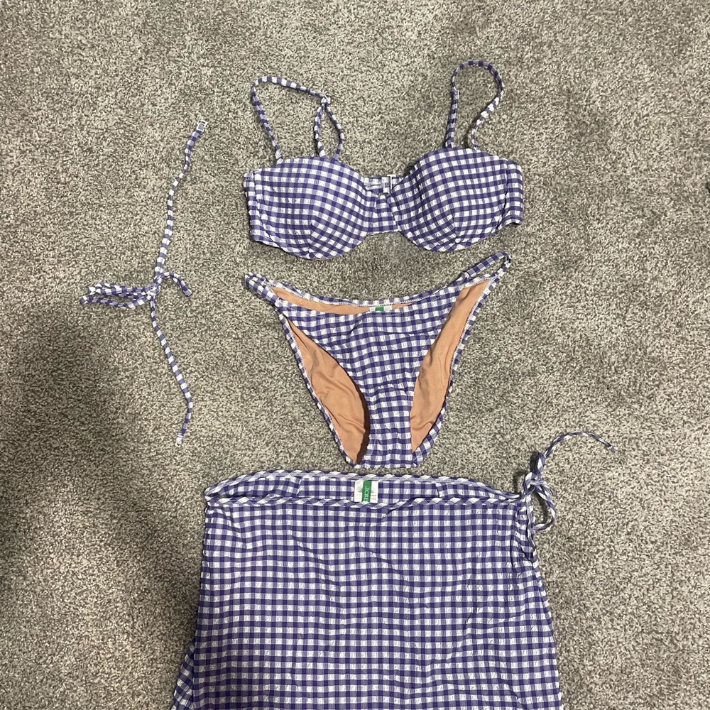 J.Crew Lilac and White Gingham Bikini Set